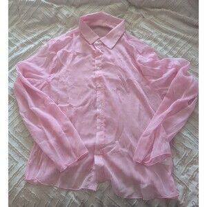 RoseSeek Men's Sheer Pink Button Up Party Top - Size XL party sheer rave wear